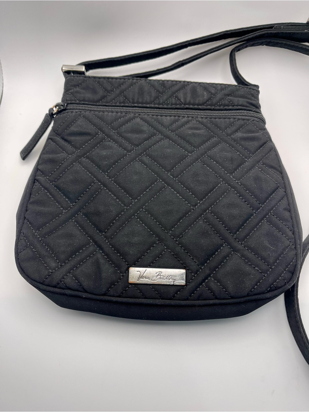Vera Bradley Black Quilted Crossbody Purse with Silver Plaque